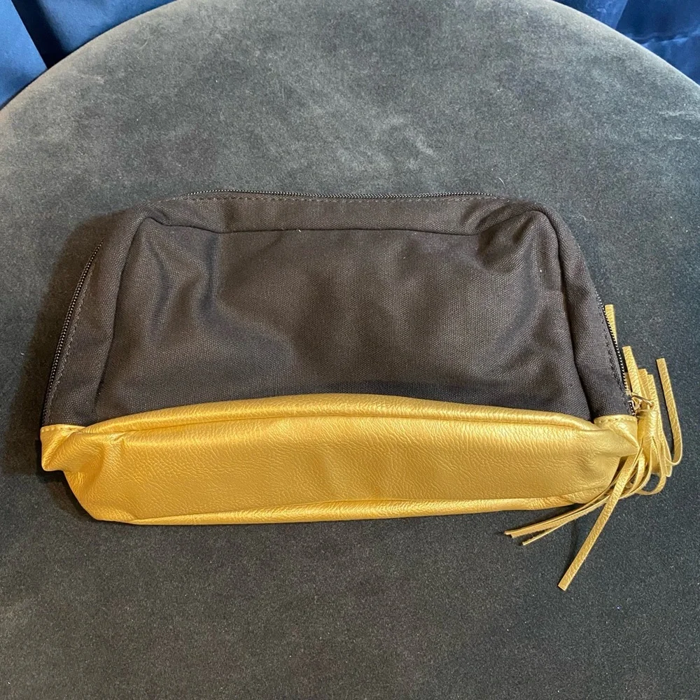 Black with Gold Accent ‘Sabrina’ Embroidered Large Cosmetic Travel Case